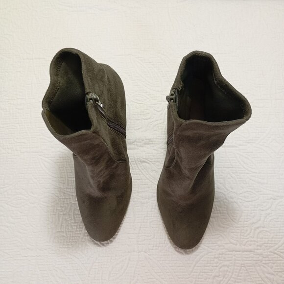 Aldo Womens Boots Suede Ankle Size 8 With Zipper Closure Olive Green High Heels - Picture 12 of 12